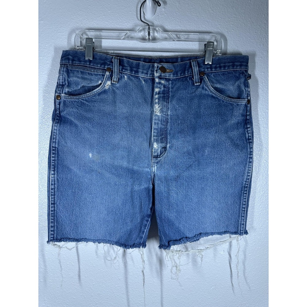 Wrangler Denim Shorts Mens 38 Blue 936DEN Cowboy Cut Cutoff Raw Hem Frayed